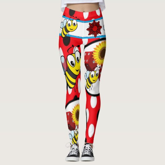 gele hommel rode leggings lange tiener (Voorkant)