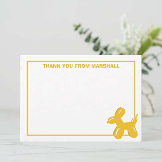 Gele Hond Ballon Dier Verjaardag Dank u kaart (Staand voorkant)