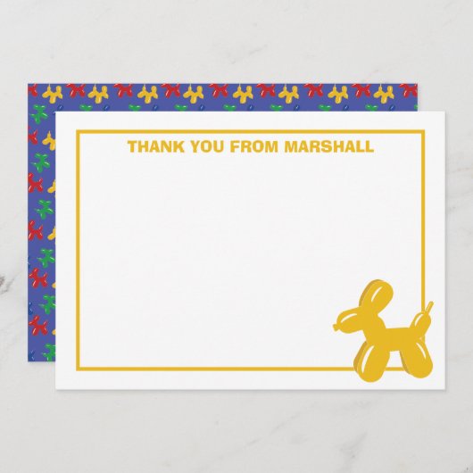 Gele Hond Ballon Dier Verjaardag Dank u kaart (Voorkant / Achterkant)