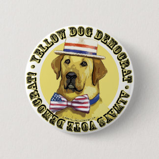 Gele hond-democraat. Knoop  Ronde Button 5,7 Cm
