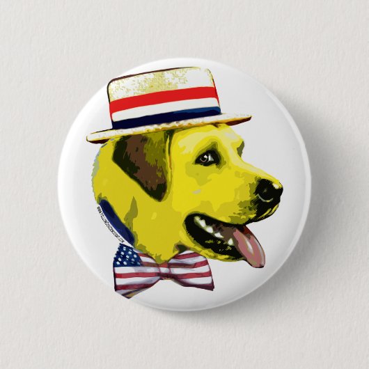 Gele hond-democraat. Knoop  Ronde Button 5,7 Cm (Voorkant)