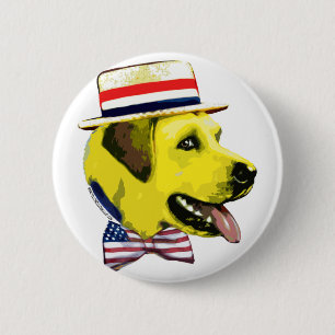 Gele hond-democraat. Knoop  Ronde Button 5,7 Cm
