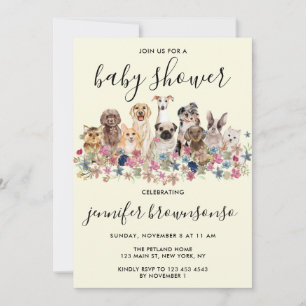 Gele honden huisdier familie viering baby shower kaart