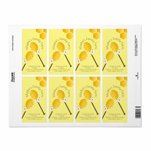 Gele Honey Stick Homemade Boerderij Business Label (Full Sheet)