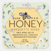 Gele Honing Hexagon Label Wildflower Border & Bee (Voorkant)