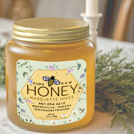 Gele Honing Hexagon Label Wildflower Border & Bee