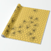 Gele honingbij en honingraat cadeaupapier (Uitgerold)