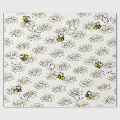 Gele honingbij en witte daisy patroon crème cadeaupapier (Vlak)