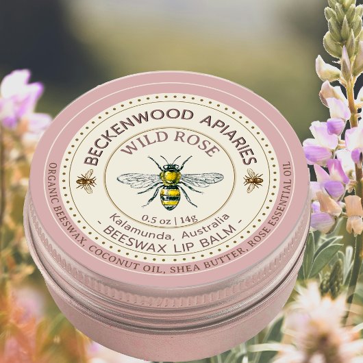 Gele Honingbij Lip Balm Label Apiary Roos Rand