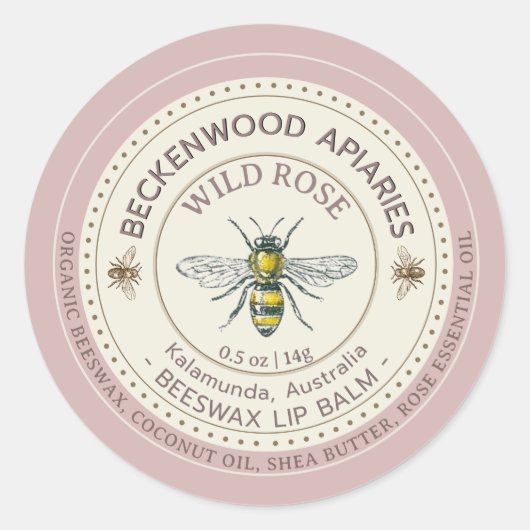 Gele Honingbij Lip Balm Label Apiary Roos Rand (Voorkant)