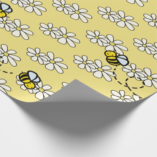 Gele Honingbij & Witte Daisy Patroon Cadeaupapier (Hoek)