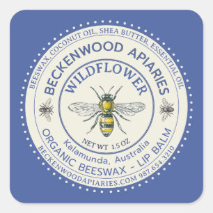 Gele honingbije LIP BALM Etiket imker Blue