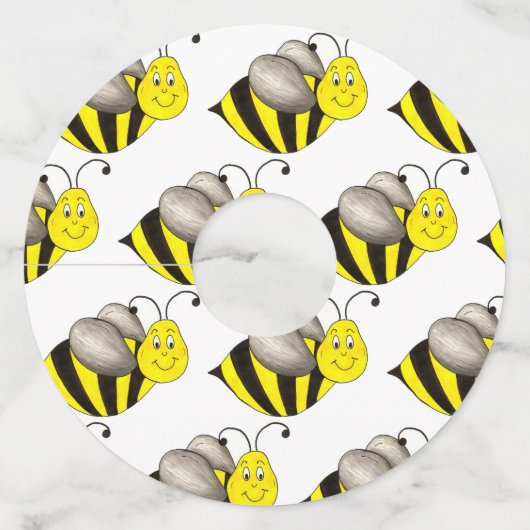 Gele honingbijen Bumblebee Happy Bday Dag Wijnglaslabel (Voorkant)