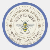 Gele honingbijen Etiket bijenkast Blauwe grens (Voorkant)