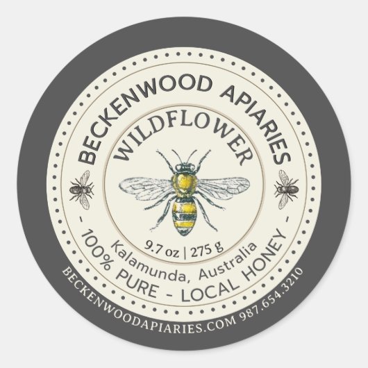 Gele honingbijen Etiket bijenteelt Rand (Voorkant)