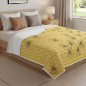 Gele honingbijen & honingraten fleece deken