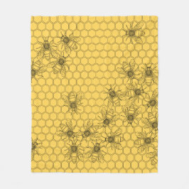 Gele honingbijen & honingraten fleece deken