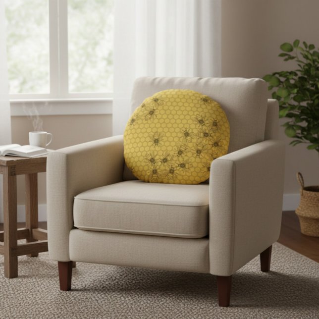 Gele honingbijen & honingraten rond kussen (Creator heeft geüpload)