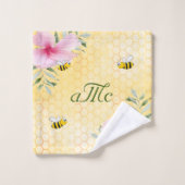 Gele honingraat bijen roze paar monogram bad handdoek (Wasdoekje)
