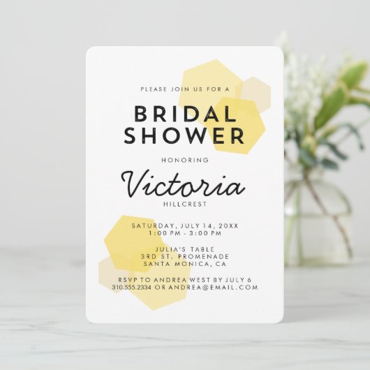 Gele honingraat Bridal Shower Invitation Kaart (Staand voorkant)