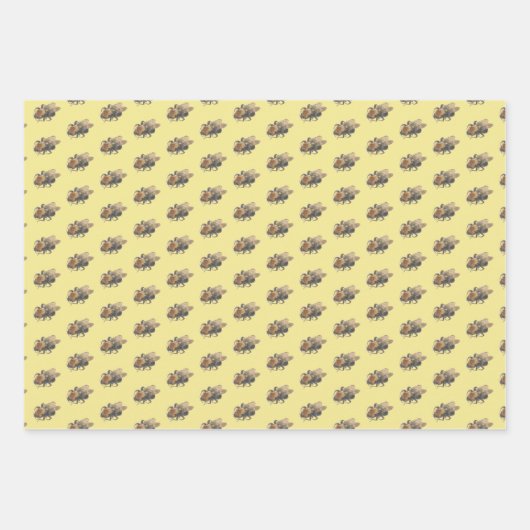 Gele honingraat en  honingbijen en stripes inpakpapier vel (Voorkant)