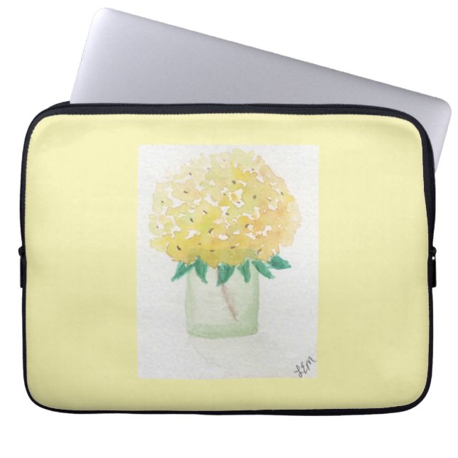 gele hortensia laptop sleeve (Voorkant)