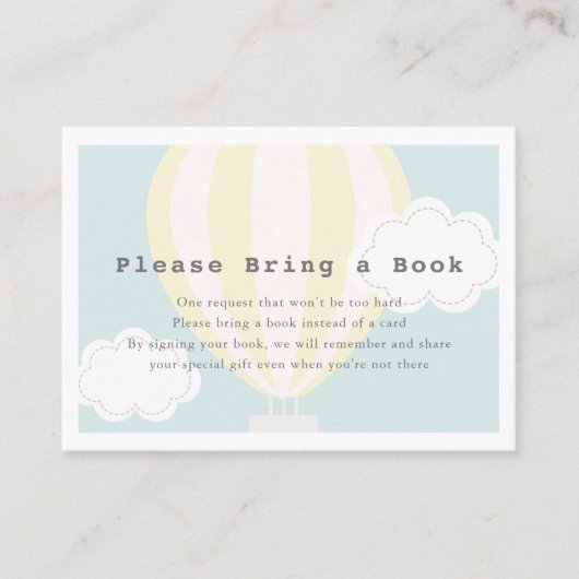 Gele Hot Air ballon alstublieft, breng een boek me Informatiekaartje (Voorkant)