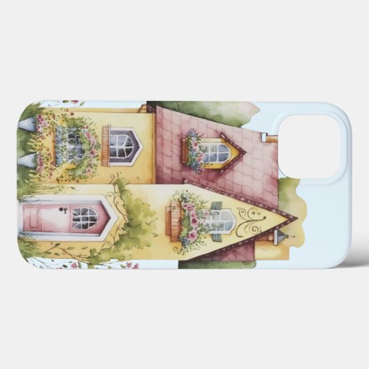 Gele huisje rood dak raam dozen bomen Case-Mate iPhone case (Achterkant (horizontaal))