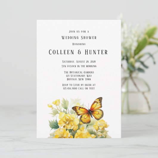 Gele Hydrangea vlinder bruiloft douche Kaart (Staand voorkant)