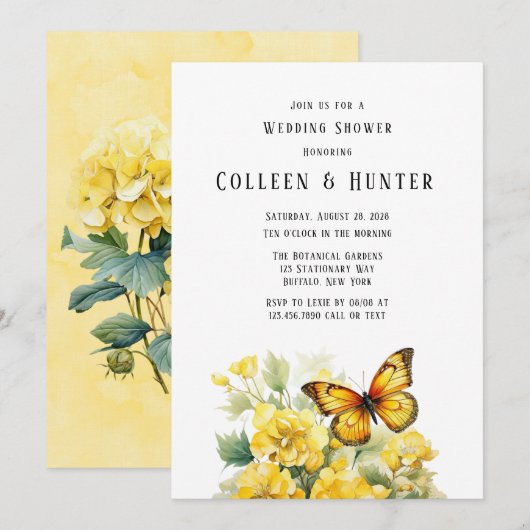 Gele Hydrangea vlinder bruiloft douche Kaart (Voorkant / Achterkant)
