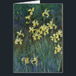 Gele Iangen van Claude Monet,  Kunst<br><div class="desc">Gele Irises (1914-1917) van Claude Monet is een  impressionistisch schilderij met een fijne kunstschilderij met bloeiende gele irisbloemen in een tuin. Over de kunstenaar: Claude Monet (1840-1926) was een oprichter van de Franse impressionistische schilderbeweging,  waarbij de meeste schilderijen "en plein air" (in de open lucht) zijn,  als impressionistische landschappen.</div>