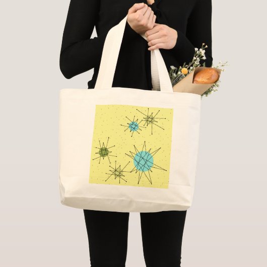 Gele Iconic Atomic Starbursts Pattern canvas tas (Voorkant (product))