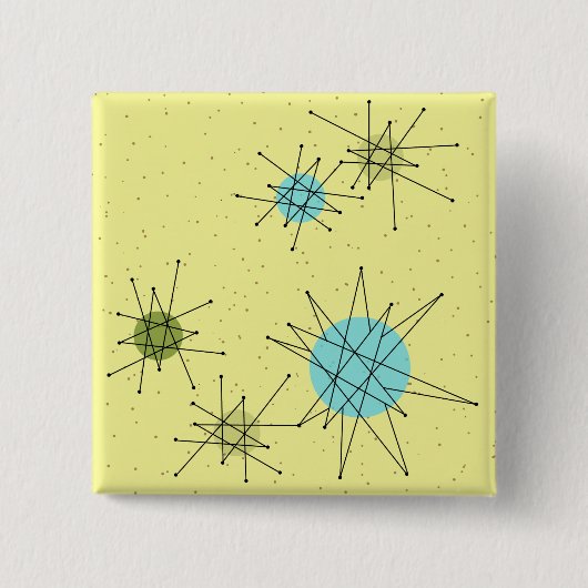 Gele Iconic Atomic Starbursts Pattern canvas tas Vierkante Button 5,1 Cm (Voorkant)