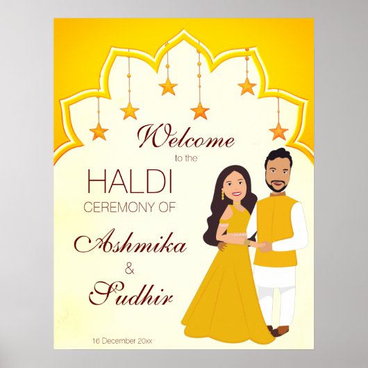 Gele Indiase grens voor haldi-verwelkomingsteken Poster (Voorkant)