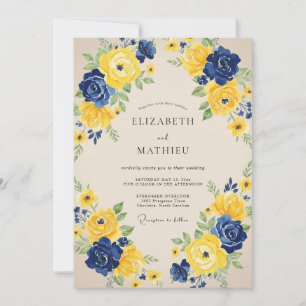 Gele Indigo Rozen Bruiloft Kaart