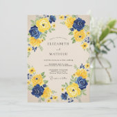 Gele Indigo Rozen Bruiloft Kaart (Staand voorkant)