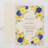 Gele Indigo Rozen Bruiloft Kaart (Voorkant / Achterkant)