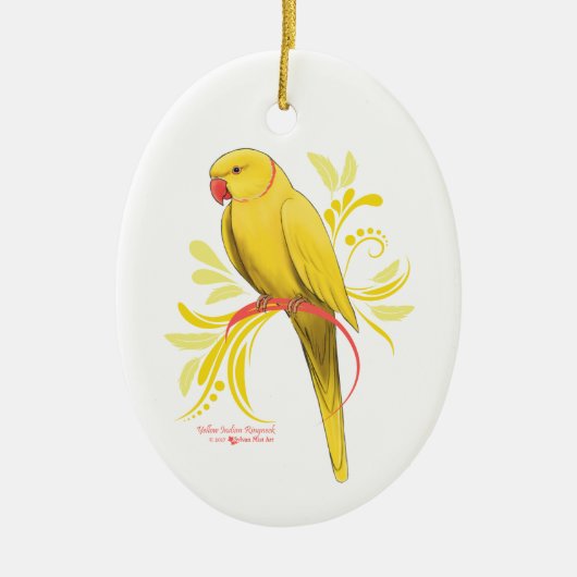 Gele Indische ringnek Parrot Keramisch Ornament (Voorkant)