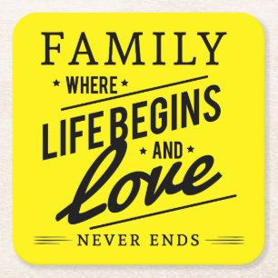 Gele Inspirerende Typografie Familie Citaat Kartonnen Onderzetters