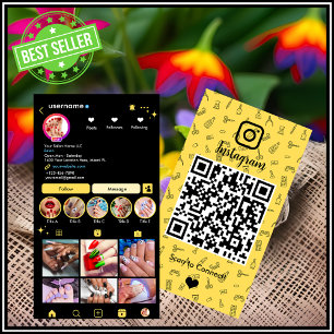 Gele Instagram Nagelsalon QR Social Media Visitekaartje