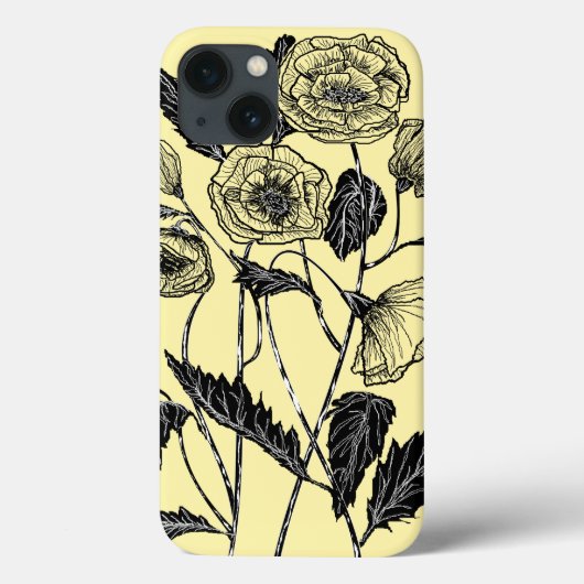 Gele iPhone Case met Bloemen - Kies Kleur (Achterkant)