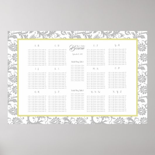 Gele iris en grijze zitjes Alfabetisch Poster (Voorkant)