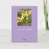 Gele Iris en Tabby Kattenbloemen Moederdag Kaart (Achterkant)