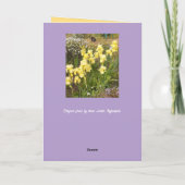 Gele Iris en Tabby Kattenbloemen Verjaardag Kaart (Achterkant)