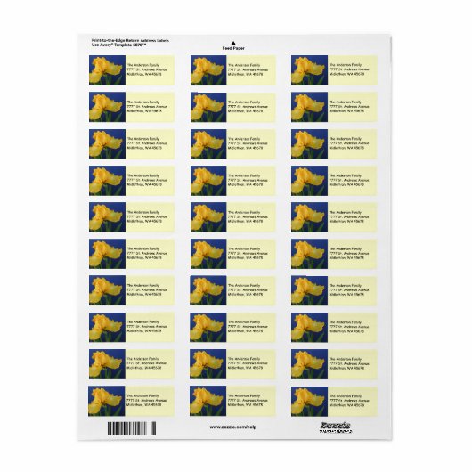 Gele Iris Return-adreslabel Etiket (Full Sheet)