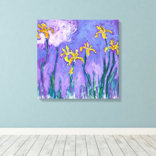 Gele Irises met roze wolken | Claude Monet | Canvas Afdruk (Insitu (Houten vloer))