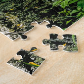 Gele irissen in moeras met kraanvogel legpuzzel (Zijkant)