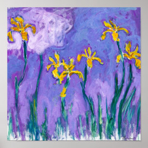 Gele Irissen met Roze Wolk Claude Monet Poster