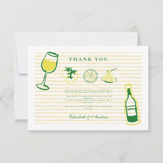 Gele Italiaanse bruiloft schets Bedankkaart (Voorkant)