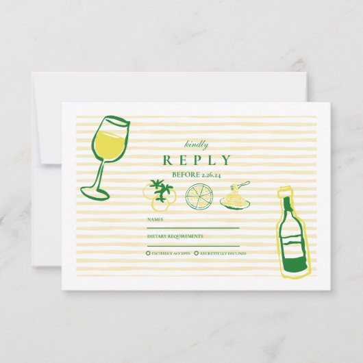 Gele Italiaanse bruiloft schets RSVP Kaartje (Voorkant)